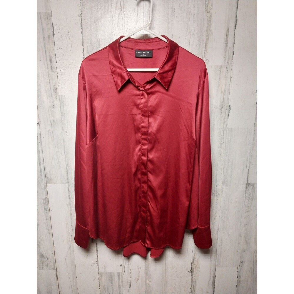 Lane Bryant Red Satin Button Up Shirt Size 22